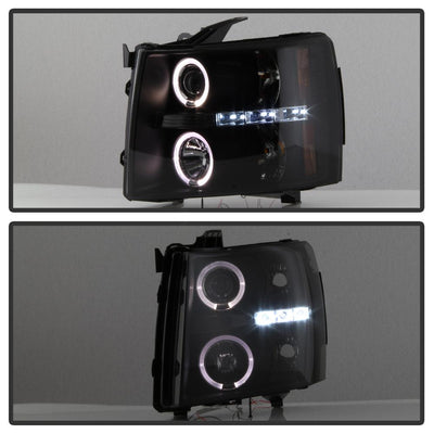LED Halo Black Smoke Projector Headlights <br>07-13 Chevy Silverado 1500, 2500 HD, 3500 HD