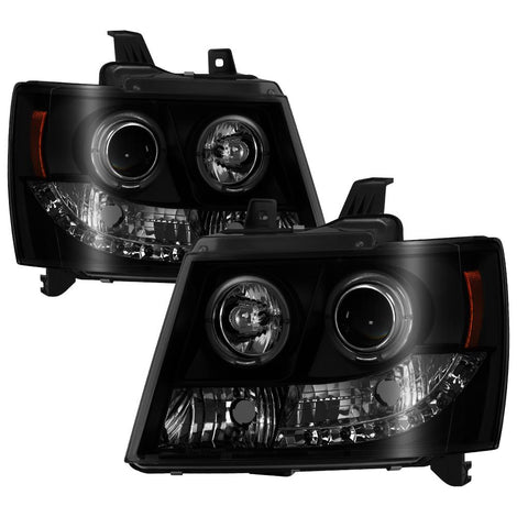 LED Halo Black Smoke Projector Headlights <br>07-14 Chevy Avalanche Suburban 1500 2500