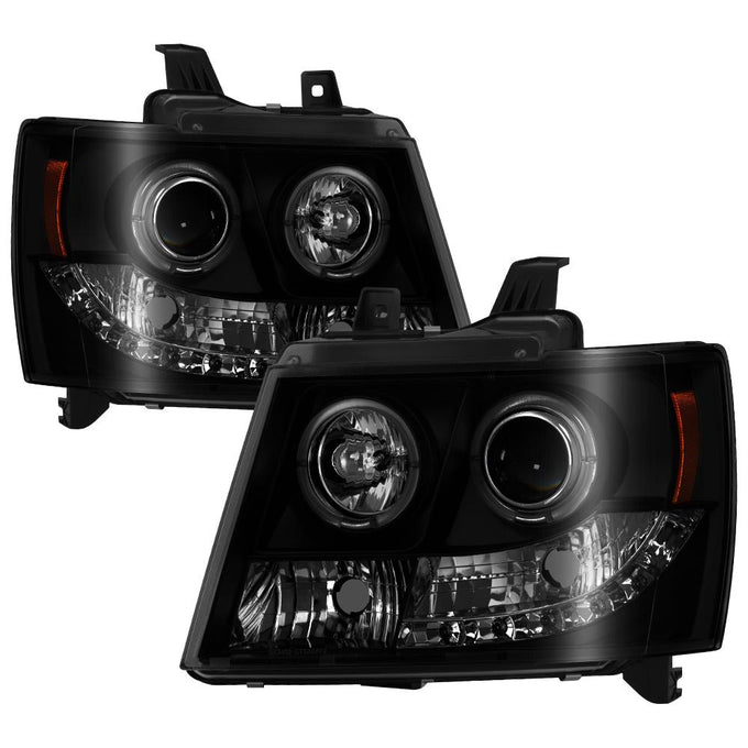 LED Halo Black Smoke Projector Headlights <br>07-14 Chevy Avalanche Suburban 1500 2500