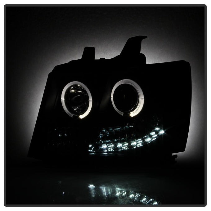 LED Halo Black Smoke Projector Headlights <br>07-14 Chevy Avalanche Suburban 1500 2500