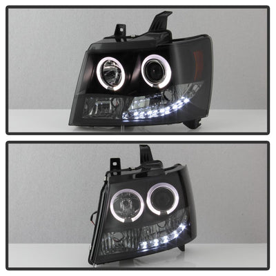 LED Halo Black Smoke Projector Headlights <br>07-14 Chevy Avalanche Suburban 1500 2500