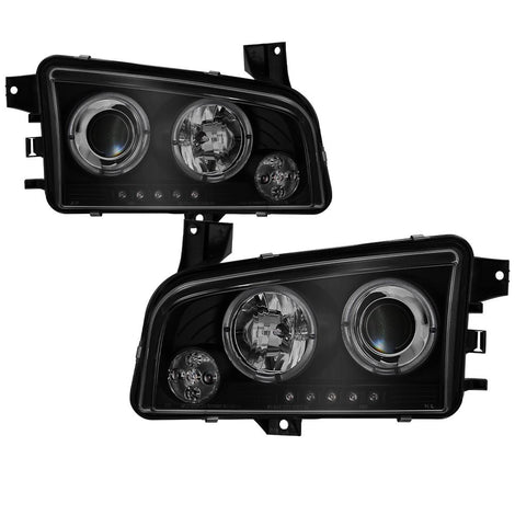 LED Halo Black Smoke Projector Headlights <br>06-10 Dodge Charger