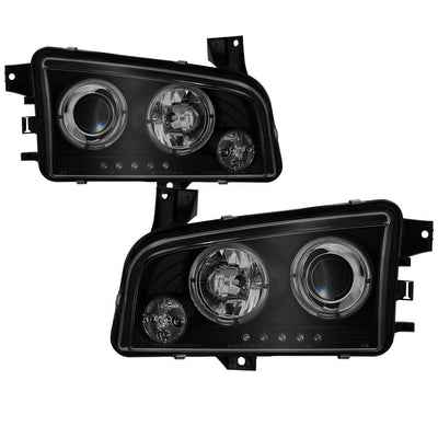 LED Halo Black Smoke Projector Headlights <br>06-10 Dodge Charger