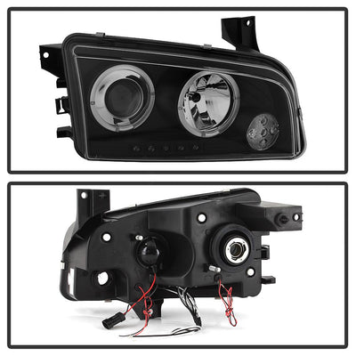 LED Halo Black Smoke Projector Headlights <br>06-10 Dodge Charger
