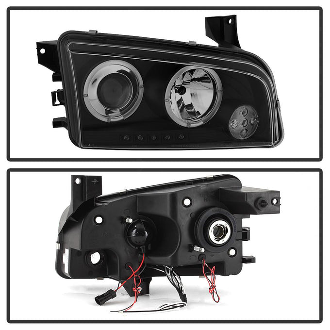 LED Halo Black Smoke Projector Headlights <br>06-10 Dodge Charger