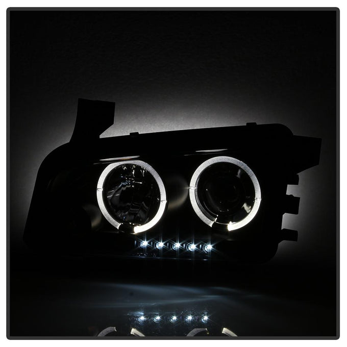 LED Halo Black Smoke Projector Headlights <br>06-10 Dodge Charger