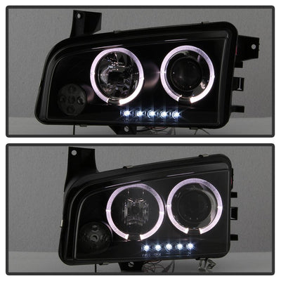 LED Halo Black Smoke Projector Headlights <br>06-10 Dodge Charger