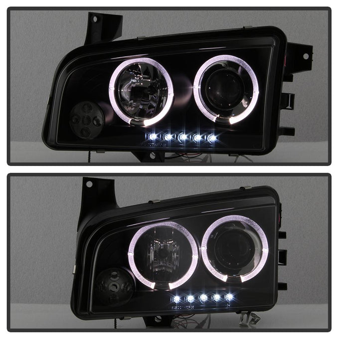 LED Halo Black Smoke Projector Headlights <br>06-10 Dodge Charger