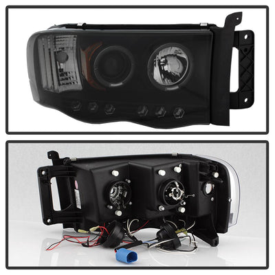 LED Halo Black Smoke Projector Headlights <br>02-05 Dodge Ram 1500 03-05 Dodge Ram 3500 Ram 2500