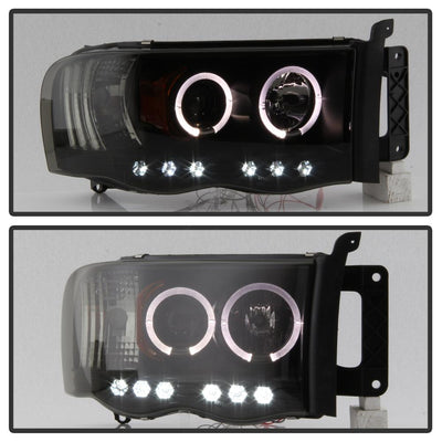 LED Halo Black Smoke Projector Headlights <br>02-05 Dodge Ram 1500 03-05 Dodge Ram 3500 Ram 2500