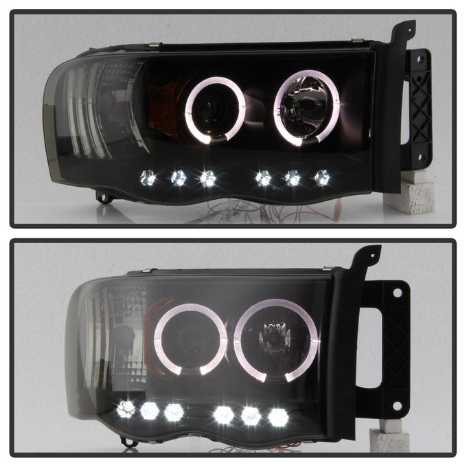 LED Halo Black Smoke Projector Headlights <br>02-05 Dodge Ram 1500 03-05 Dodge Ram 3500 Ram 2500