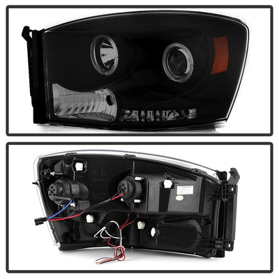 LED Halo Black Smoke Projector Headlights <br>06-08 Dodge Ram 1500 06-09 Dodge Ram 2500 Ram 3500