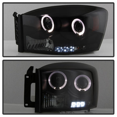 LED Halo Black Smoke Projector Headlights <br>06-08 Dodge Ram 1500 06-09 Dodge Ram 2500 Ram 3500