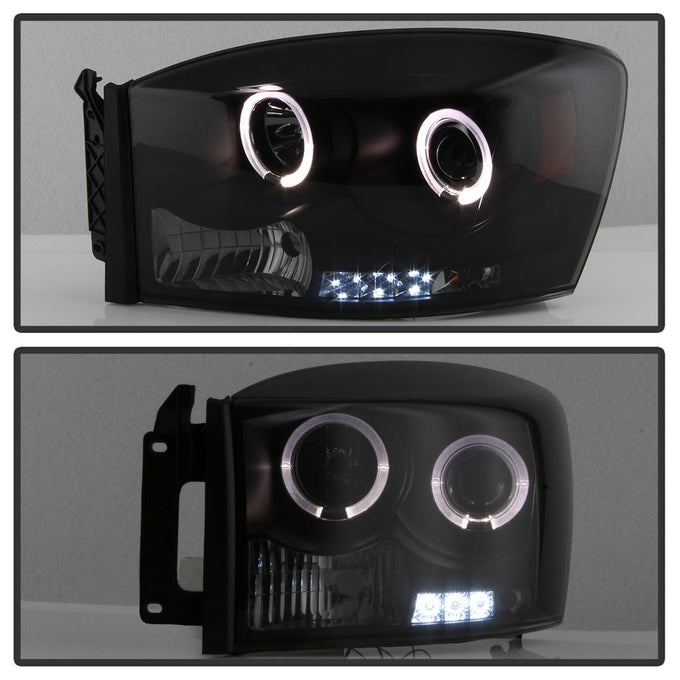 LED Halo Black Smoke Projector Headlights <br>06-08 Dodge Ram 1500 06-09 Dodge Ram 2500 Ram 3500