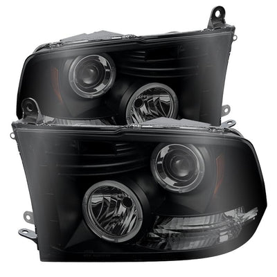 LED Halo Black Smoke Projector Headlights <br>09-18 Ram 1500 2500 3500