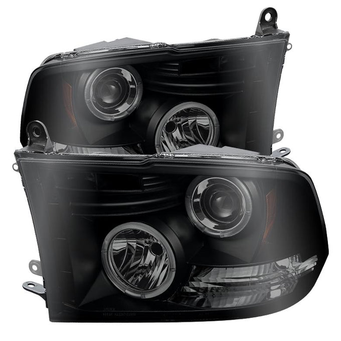 LED Halo Black Smoke Projector Headlights <br>09-18 Ram 1500 2500 3500