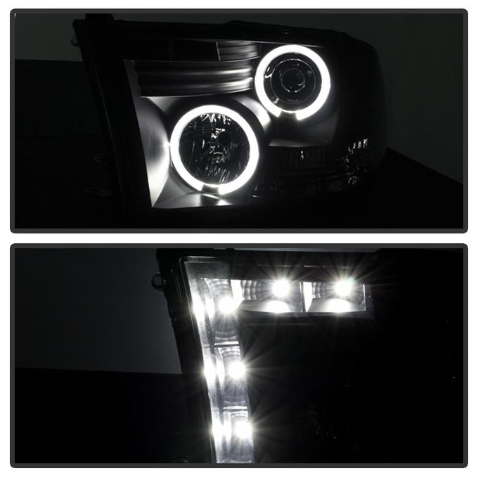 LED Halo Black Smoke Projector Headlights <br>09-18 Ram 1500 2500 3500