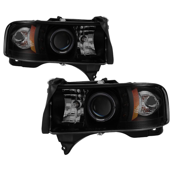 LED Halo Black Smoke Projector Headlights <br>94-01 Dodge Ram 1500 94-02 Dodge Ram 2500 Ram 3500