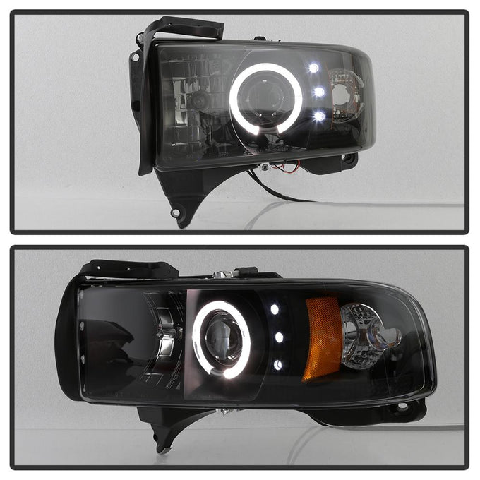 LED Halo Black Smoke Projector Headlights <br>94-01 Dodge Ram 1500 94-02 Dodge Ram 2500 Ram 3500