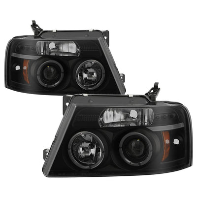 Version 2 Black Smoke LED Halo Projector Headlights <br>04-08 Ford F-150