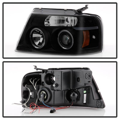 Version 2 Black Smoke LED Halo Projector Headlights <br>04-08 Ford F-150