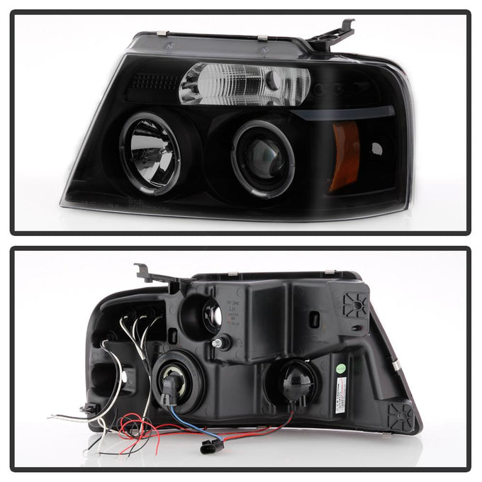 Version 2 Black Smoke LED Halo Projector Headlights <br>04-08 Ford F-150