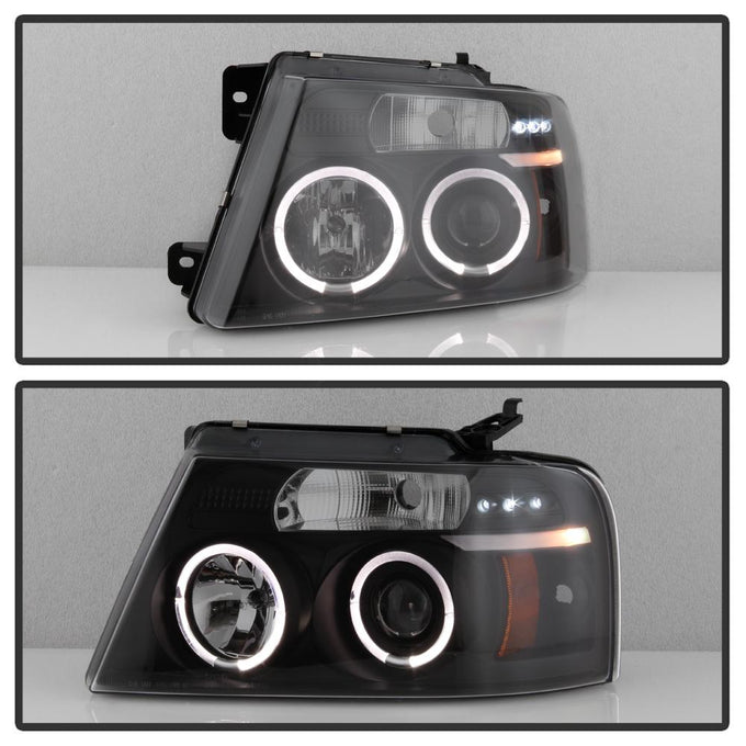 Version 2 Black Smoke LED Halo Projector Headlights <br>04-08 Ford F-150