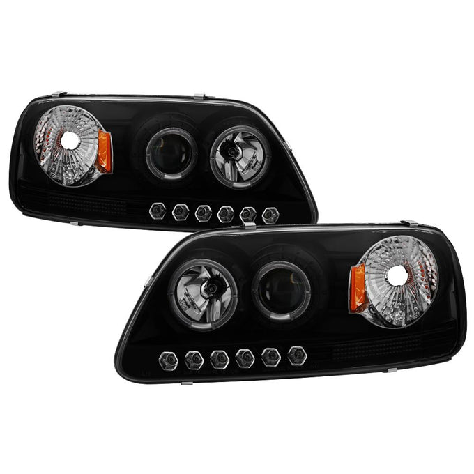 LED Halo Black Smoke Amber Reflector Projector Headlights <br>97-03 Ford F-150 97-02 Ford Expedition