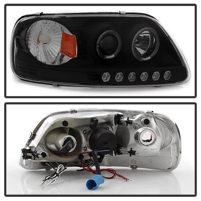 LED Halo Black Smoke Amber Reflector Projector Headlights <br>97-03 Ford F-150 97-02 Ford Expedition