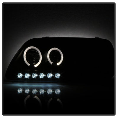 LED Halo Black Smoke Amber Reflector Projector Headlights <br>97-03 Ford F-150 97-02 Ford Expedition