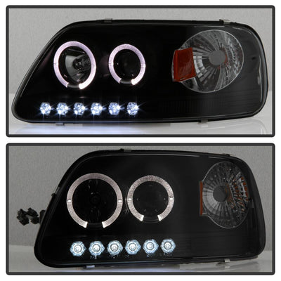 LED Halo Black Smoke Amber Reflector Projector Headlights <br>97-03 Ford F-150 97-02 Ford Expedition