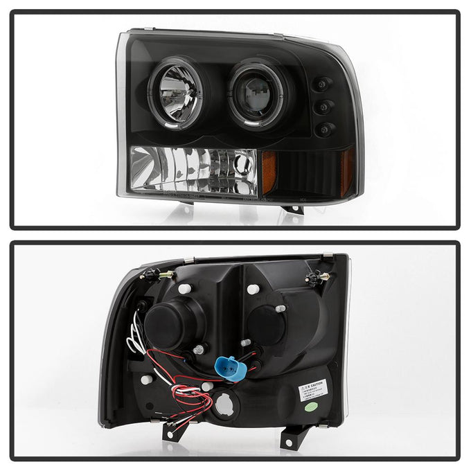 Version 2 Black Smoke LED Halo 1PC Projector Headlights <br>99-04 Ford F-250 F-250 Super Duty 00-04 Ford Excursion