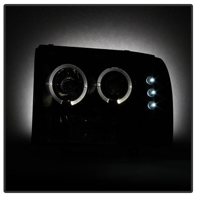 Version 2 Black Smoke LED Halo 1PC Projector Headlights <br>99-04 Ford F-250 F-250 Super Duty 00-04 Ford Excursion