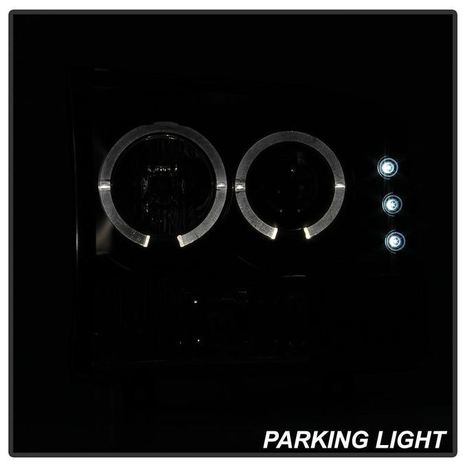 Version 2 Black Smoke LED Halo 1PC Projector Headlights <br>99-04 Ford F-250 F-250 Super Duty 00-04 Ford Excursion