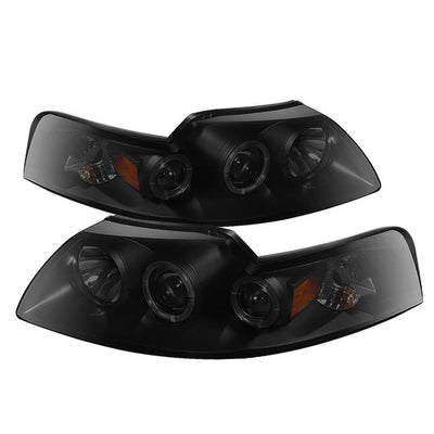 LED Halo Black Smoke Projector Headlights <br>99-04 Ford Mustang