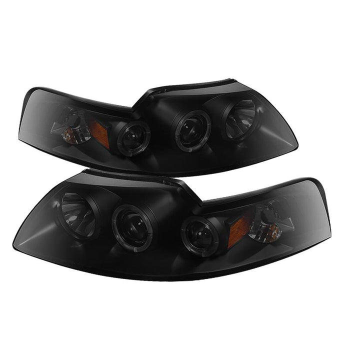 LED Halo Black Smoke Projector Headlights <br>99-04 Ford Mustang