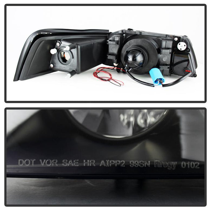 LED Halo Black Smoke Projector Headlights <br>99-04 Ford Mustang