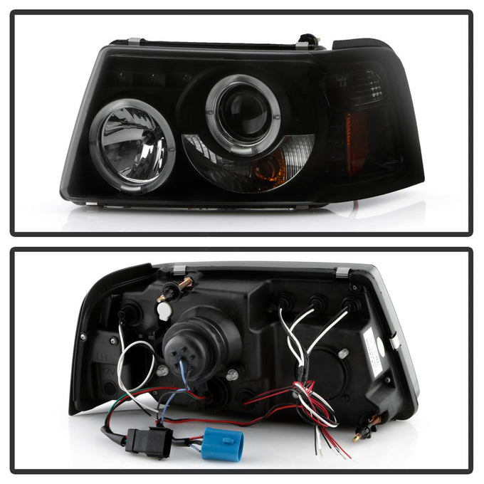 LED Halo Black Smoke Projector Headlights <br>01-11 Ford Ranger