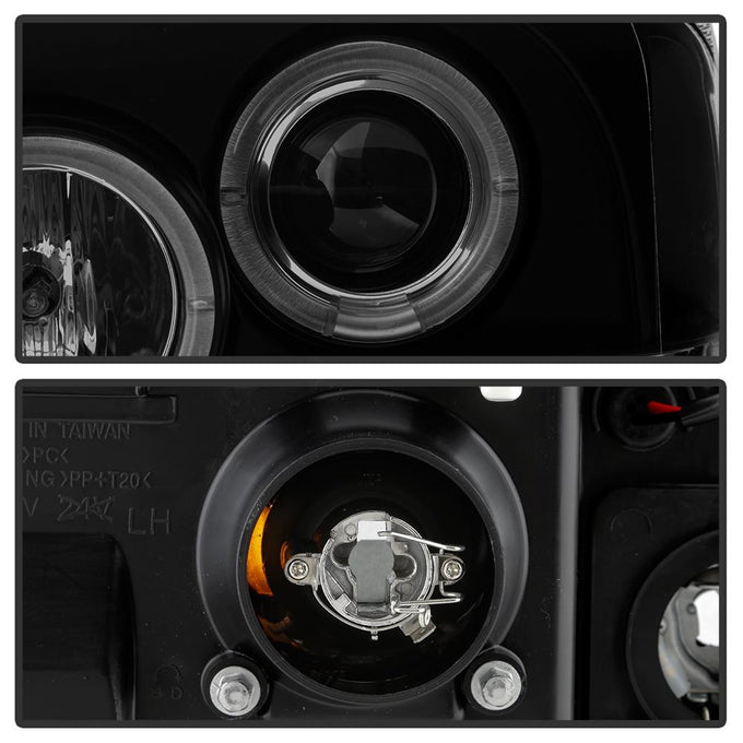 LED Halo Black Smoke Projector Headlights <br>05-07 Ford F350-F550 Super Duty