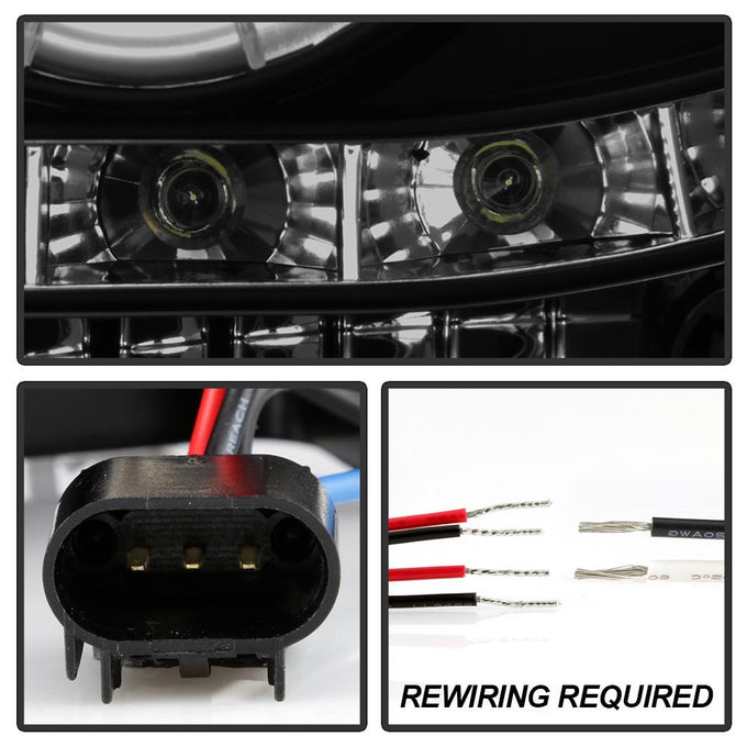 LED Halo Black Smoke Projector Headlights <br>05-07 Ford F350-F550 Super Duty
