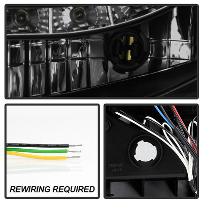 LED Halo Black Smoke Projector Headlights <br>05-07 Ford F350-F550 Super Duty