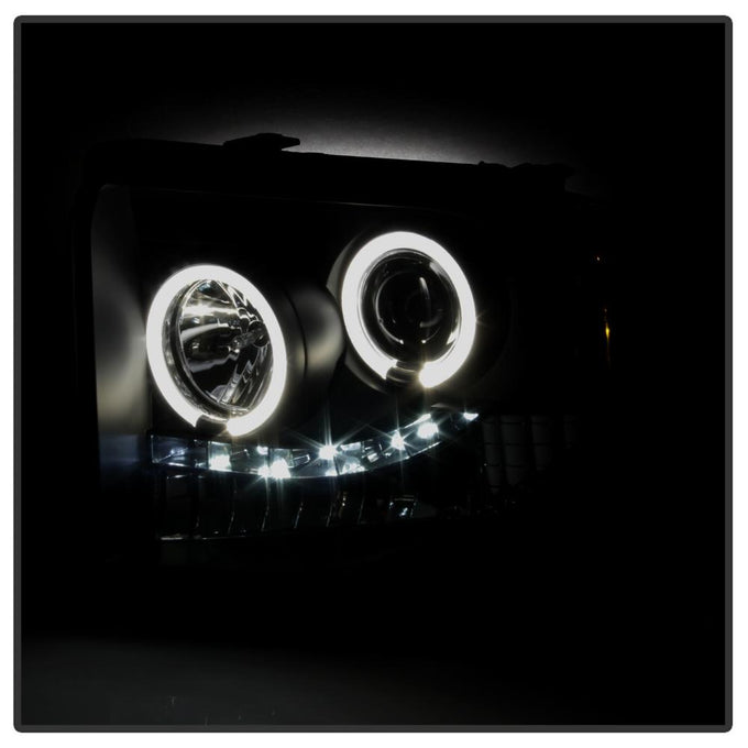 LED Halo Black Smoke Projector Headlights <br>05-07 Ford F350-F550 Super Duty