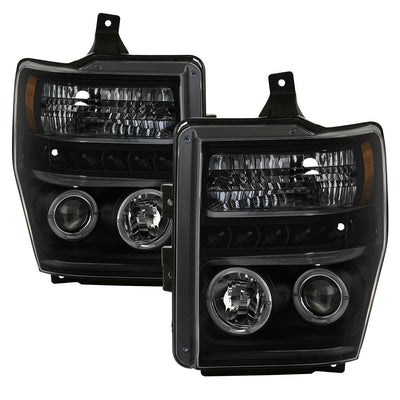 LED Halo Black Smoke Projector Headlights <br>08-10 Ford F-250 F-350 F-450 Super Duty