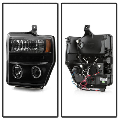 LED Halo Black Smoke Projector Headlights <br>08-10 Ford F-250 F-350 F-450 Super Duty