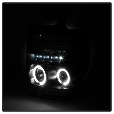 LED Halo Black Smoke Projector Headlights <br>08-10 Ford F-250 F-350 F-450 Super Duty