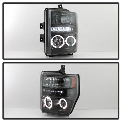 LED Halo Black Smoke Projector Headlights <br>08-10 Ford F-250 F-350 F-450 Super Duty