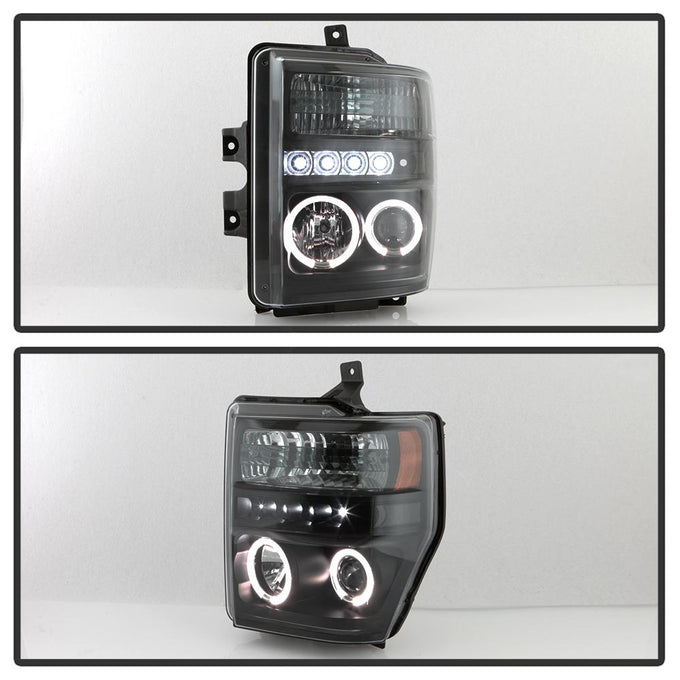 LED Halo Black Smoke Projector Headlights <br>08-10 Ford F-250 F-350 F-450 Super Duty