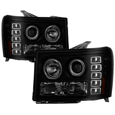 LED Halo Black Smoke Projector Headlights <br>07-13 GMC Sierra 1500 Sierra 2500 HD Sierra 3500 HD