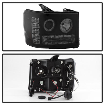 LED Halo Black Smoke Projector Headlights <br>07-13 GMC Sierra 1500 Sierra 2500 HD Sierra 3500 HD