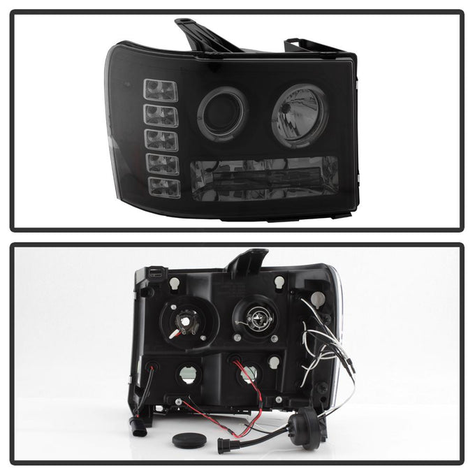 LED Halo Black Smoke Projector Headlights <br>07-13 GMC Sierra 1500 Sierra 2500 HD Sierra 3500 HD